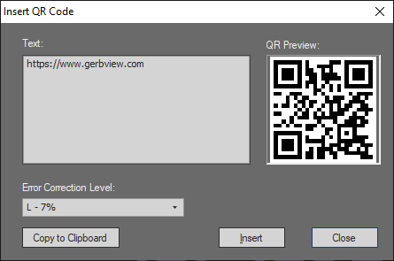 GerbView markup add QR Code dialog